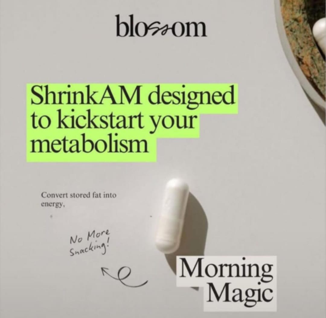 Blossom ShrinkAM capsule graphic: Morning Magic and metabolism support.